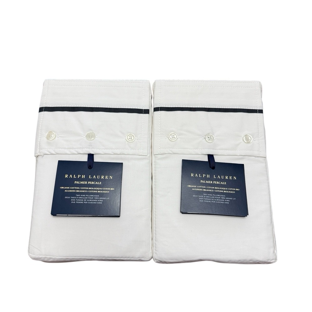 NWT Ralph Lauren 4 organic cotton Palmer king pillow cases white loft gray black